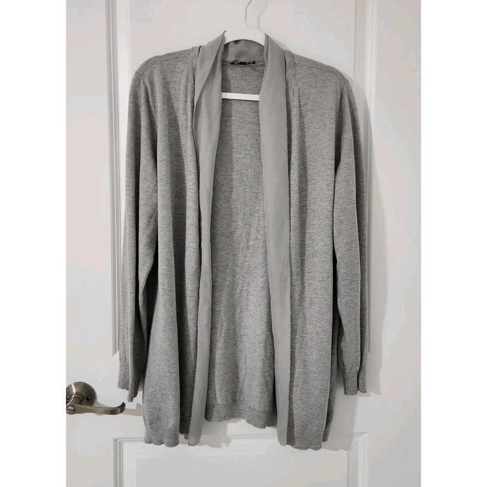 EILEEN FISHER Women's Open‎ Front Long Sleeve Cardigan Size XL Gray Cotton Silk